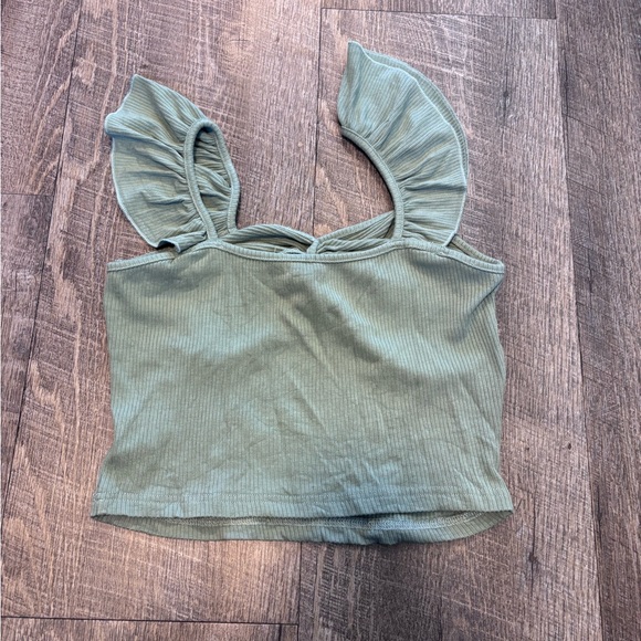 Green Puff Sleeve Ruched Crop Top - Picture 2 of 2